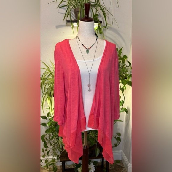 NY Collection Sweaters - NY Collection Coral Open-Front Cardigan